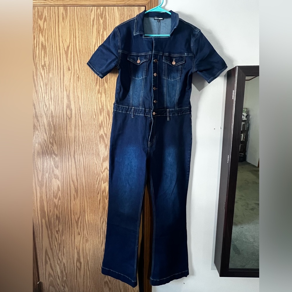 Fashion Nova Dark Blue Denim Jumpsuit